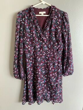 Francesca’s Women’s Floral Wrap Dress Burgundy Purple Size Medium